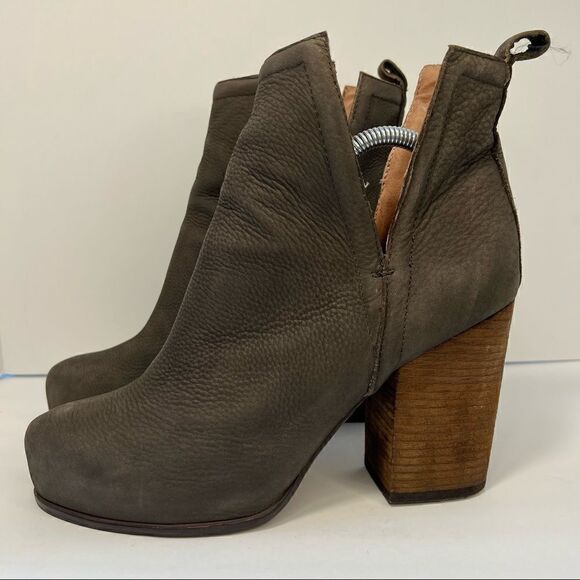 Jeffrey Campbell Oshea Leather Taupe Block Heeled Ankle Booties 10 - Picture 3 of 11